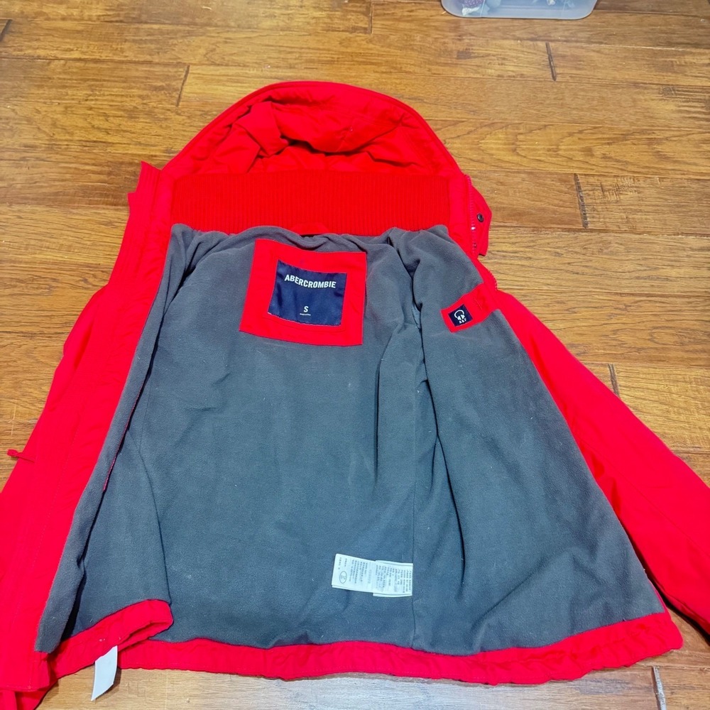 Abercrombie & Fitch unisex‎ Red Fleece Lined Hooded Jacket Small Parka Coat y2k